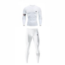 FILTERED 스키니 세트 스포츠 속건복 긴팔 베이스 헬스 달리기 압축바지 유술 방마복, 화이트 세트, XL