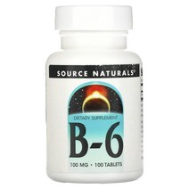 소스 네츄럴 Source Naturals B-6 100 mg 100 정, 1개, 100정, 100정