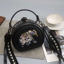 미니 라운드 크로스 숄더백 자수 코끼리 원형 가방 여성 가방 봄 패션 와이드 숄더 메쉬 레드