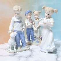 야드로인형 소년소녀들 야도르 유럽풍 세라믹인형 도자기장식품, 화이트고양이와 소녀