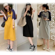 raondaon 롱 미니 반팔 데일리 치마 배색 플레어 예쁜 원피스 청 6WA4C429