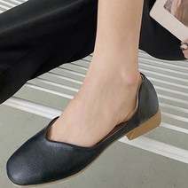 따봉오빠 2.5cm 여성 옆라인 오픈 브이 라인 플랫 단화 블랙(DB191)