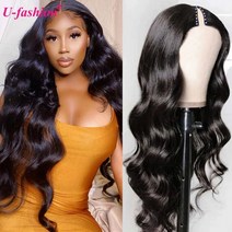 v part wig human hair no Leave out 32 in body 웨이브 human hair wig for women v u part wig thin no glue, 10인치, 180, 유 파트 가발