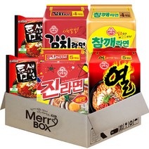 [메리박스] 오뚜기 팔도 봉지라면 5종 20봉 (진라면매운맛5p+열라면5p+참깨라면4p+김치라면4p+틈새라면2p), 1세트