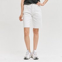 잠뱅이 여 화이트 오픈 구제워싱 밑단컷팅 와이드핏 5부 데님 AK2DL562-WH