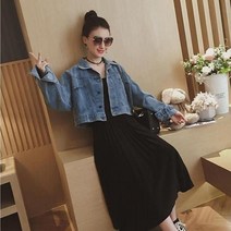 루즈핏 쇼트 데님 여 긴팔 블루종 데일리룩 데이트룩 아우터 자수 오버핏 힙합 라운드
