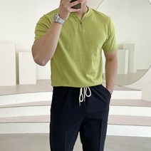 빠델 남자 리프 차이나 헨리넥 반팔 니트