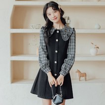 SU 프랑스어 레트로 더블 레이어 인형 칼라 긴팔 드레스 디자인 감각 틈새 새로운 셔츠 드레스
