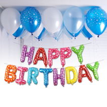 파티짱 생일 풍선 30 세트 (멀티블루스타) 파티 장식 HAPPY BIRTDHAY