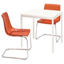 이케아 IKEA MELLTORP 멜토르프 / TOBIAS 토비아스 테이블+의자2 - 화이트 화이트/크롬도금 브라운/레드 75x75 cm 294.992.73