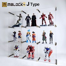 아크릴 건담 피규어 레고 장식장 진열장 케이스 보관함 엠블럭스페셜 J타입 3층X3칸 9칸형(앞/뒤덮개포함) 투명, 05. J타입9칸 (프리미엄 흰색+골드)