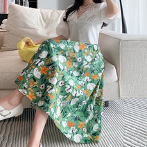 다이뻐 DAIBBU 리틀깽스 데일리 여름휴가패션 레드 그린 플라워 꽃 비비드 컬러풀 시원한 풍성한 a라인 면 린넨 롱스커트
