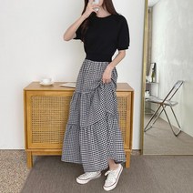 쏭걸 여름 체크 반팔 맨투맨 레이어드 롱 원피스 홈웨어 캐주얼 빅사이즈 롱원피스 1403