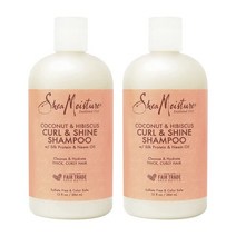 곱슬머리용 SheaMoisture 컬 앤 샤인 코코넛 샴푸 코코넛 및 히비스커스 무파라벤 샴푸 13온스 2개, 13 Fl Oz(2개 팩)