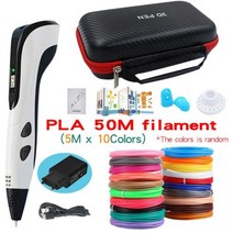 3D 인쇄 펜 펜 세트 생일 스마스 DIY 디어 선물 전원 어댑터 PLA 필라멘트 여행 상자, 02 White with 50M PLA_02 Eu