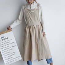 바리스타 파스텔 린넨 원피스 앞치마, 네이비, 1개