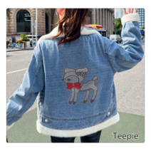 티피/Teepie 기모에 도톰한 데님 코트 겨울 한국판 램스울 루즈핏 숏 캐주얼 패딩