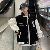 과잠 항공점퍼 간절기 아우터 Deeptown 여성용 오버사이즈 봄버 재킷 패션 스트리트웨어 야외 따뜻한 야구 대학생 유니폼 느슨한 겨울