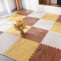 국내 EVA 우드 퍼즐 조립매트(31cmX31cm 16장 1세트) 층간소음 없이 이웃과 행복하게, 우드매트 아이보리(31cmX31cm 16개)