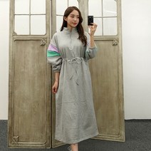 배색소매 아노락 반집업 스트링 겨울 롱원피스 홈웨어