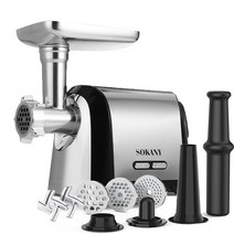 SOKANY 3200W 강력한 전기 고기 분쇄기 미트그라인더 소세지메이커 순대 고기 분쇄기 야채 소시지만들기 고기분쇄 고기다지기 햄버거패티 육가공 기계 버거 Mincer 088, 220-240V, EU