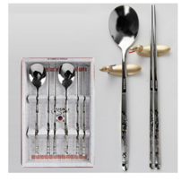 송학 숟가락 2p + 젓가락 2쌍 세트 은색, 1세트, 숟가락 + 젓가락