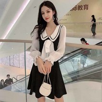 왕리본 포인트 여성 하객 원피스 O099