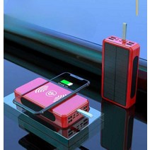 태양광 밧데리 60000mAh 충전기 태양열 보조배터리, 블루/무선+ 태양광 충전 30000mAh