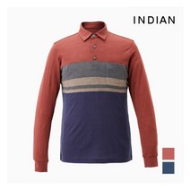 인디안 INDIAN 가슴 중심 포인트 스트라이프 울혼방 티셔츠_MITALUF8301