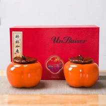 UNBAISER-홍시 감모양 찻잎밀폐용기감항아리미니2개 우의 사계절 평안선물 도자기 찻잎보관통 소분 차통 다도선물 홈카페 티타임 인테리어소품, 매사가 뜻대로 되다., A