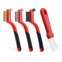와이어 브러시 세트 4개 나일론황동스테인리스 강모 녹 제거용 곡선 핸들 그립 먼지 딥 클리닝으로 페인트 스크러빙 7인치(빨간색).