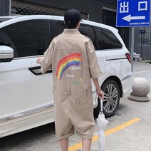 kirahosi B 남성 트렌디한 카고바지 여름 루즈핏 점프수트