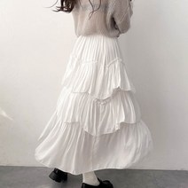 입꼬 메종 링클 프릴 캉캉 플레어 롱스커트2color