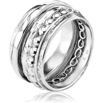 여성용 남성용 925 스털링 실버 스피너 링 대담한 해머링 및 비즈 산화 빈티지 룩 세련된 저자극성 니켈 무연 장인의 손으로 만든 디자이너 Made in Israel사이즈 5-11