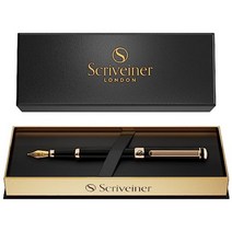 Scriveiner 최고급 프리미엄 만년필 (빨강) 매력적인 아름다움 크롬 마무리 Schmidt 펜촉(미디엄) 남성에게도 여성에게 최적 프로페셔널 중역 직장 품위있는 만년필 선물, 검은 색 and 금 + 괜찮은 가리키다, 중간펜