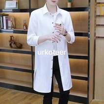 urkoteer 여름 트렌치코트 남자 하프 리넨 코트 차이나룩 얇은 남방 롱 카디건 캐주얼 gzseQ 증정