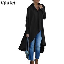 비대칭 블라우스 여성 캐주얼 불규칙한 밑단 블라우스 파티 셔츠 VONDA 2021 가을 긴 소매 보헤미안 탑 플러스 사이즈 블라우스