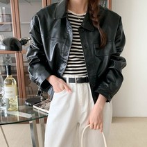 카라 라인 포켓 크롭 레더 자켓