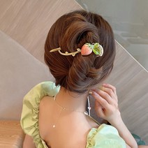 [2개] 딸기 스타일링 전체 올림머리 메탈 우아 올림머리 헤어 비녀 클립핀