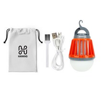 하와스 모기잡는 LED 캠핑랜턴 생활방수로 물세척가능 USB 충전식 휴대용 가정용 렌턴, [캠핑랜턴 오렌지+파우치] 세트