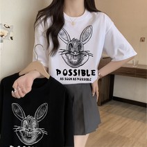 스타일아유 여름 여성용 루즈핏 순면 프린팅 레터링 반팔 티셔츠 데일리 캐주얼