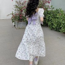 changsheng드레스 여성 달콤한 귀여운 꽃 퍼프 슬리브 스퀘어 칼라 숙녀 Sundress Ins 느슨한 새로운 여름 여자 공주 a 라인 Ulzzang Chic