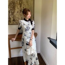 진짜 진짜 가격 부드러운 바람 플라티코돈 스커트 프랑스 기질 복고풍 새로운 중국 치삼 높은 감각 짧은 소매 드레스