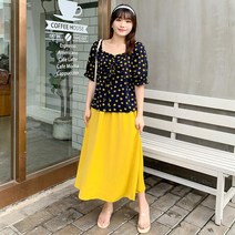 상큼 투피스 세트 빅사이즈 밴딩 스커트 블라우스 롱 체형커버 하체비만 면 30대 린넨 통통 66 2XL 77