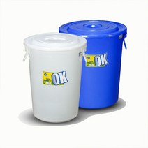 플라스틱통 말통 대형 물통 쓰레기통 드럼통, 60L 화이트+덮개