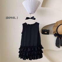 PigPug 22 민소매 블랙 공주 원피스 여름 헤븐풍 나시 스커트 미니 블랙 스커트 어린이 케이크 스커트 여자 아이