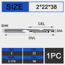 UCHEER-목재 가공용 싱글 플루트 엔드 밀 3.175mm CNC 커터 카바이드 공구 MDF 합판용 밀링 커터 1 개, [12] 3.175D2d22l38L