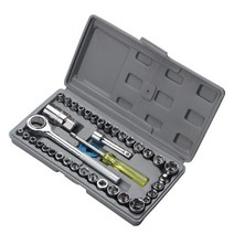 SAIVEINA 다용도 가정용 자동차 자건건 수리 공구 복스 스켓 렌치 수공구 40 PCS 세트, 31종류 복스 스켓+3개 1/4 육각형 복스 스켓+4/1*3/8 어덥터 연견대*1+렌치*1+3/8 플리스틱 카드*1+3/8*3인치 연결봉*1+스켓 헤드*1+공구함*1, 1개