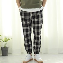 남자 체크 조거 밴딩 팬츠 편한 캐주얼 면 바지