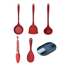 시우리빙 레드 실리콘 조리도구 + 거치대, 레드조리도구 + 네이비거치대